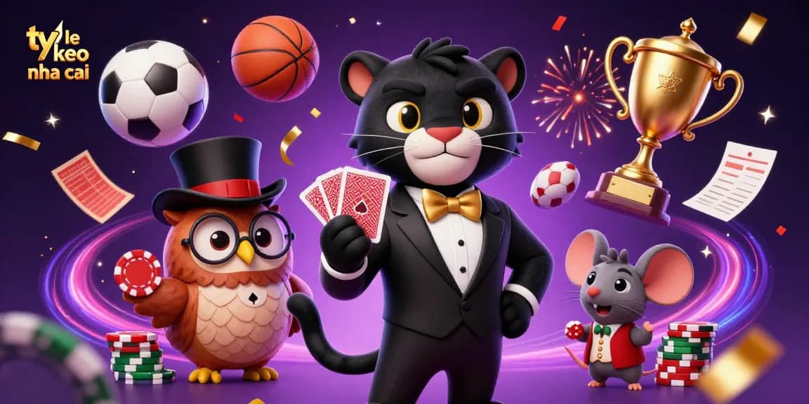 Engage with dynamic sports betting visuals featuring "ty le keo nha cai" in a rich 3D scene.