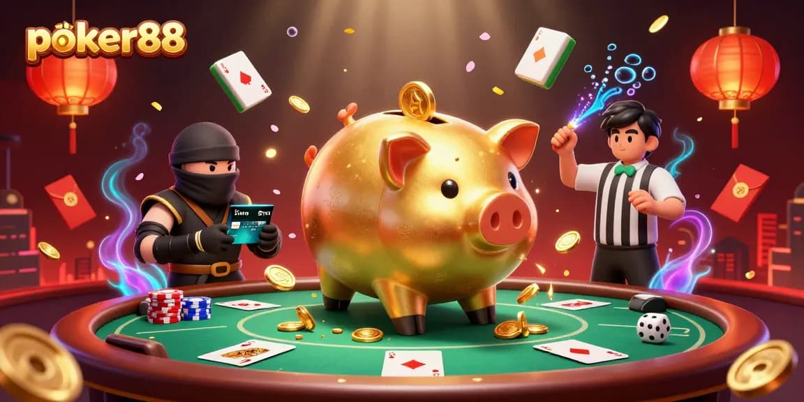 Experience poker88 with an energetic showdown featuring characters and vibrant casino elements.