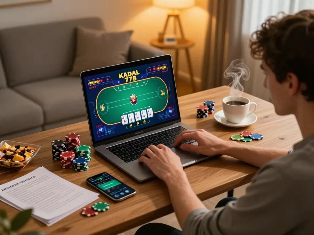 KADAL 778 online poker game in action with a player engaged at stylish home desk