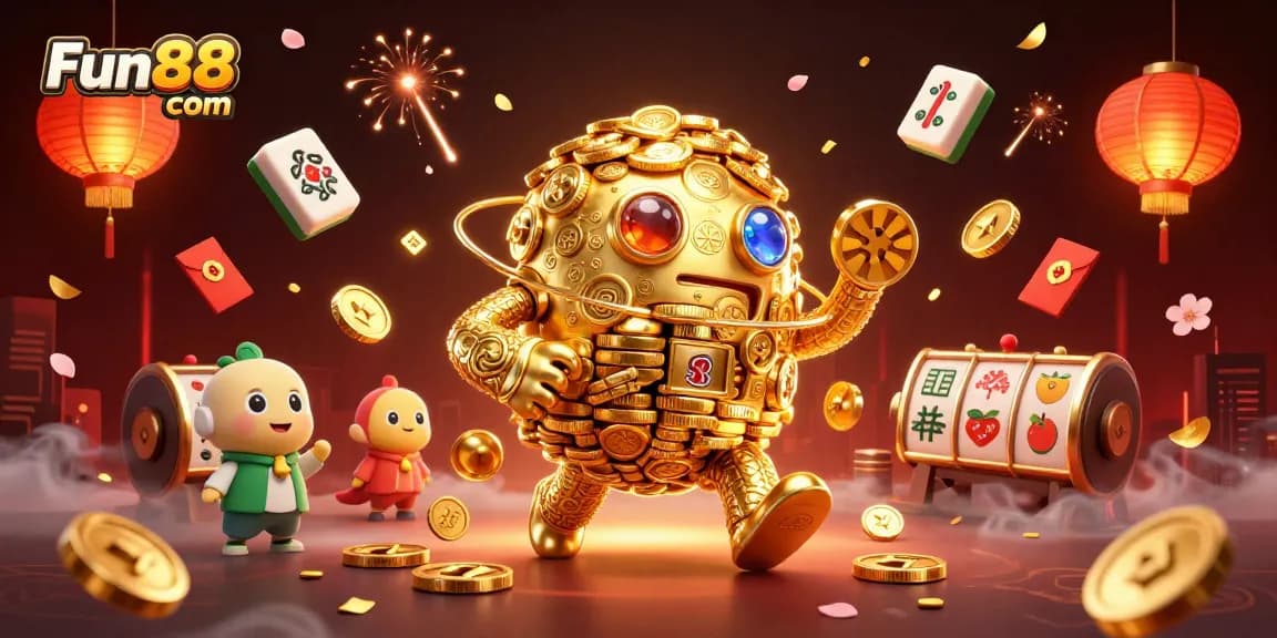 Engage with Fun88 com’s exciting 3D casino adventure featuring vibrant symbols and golden golems.