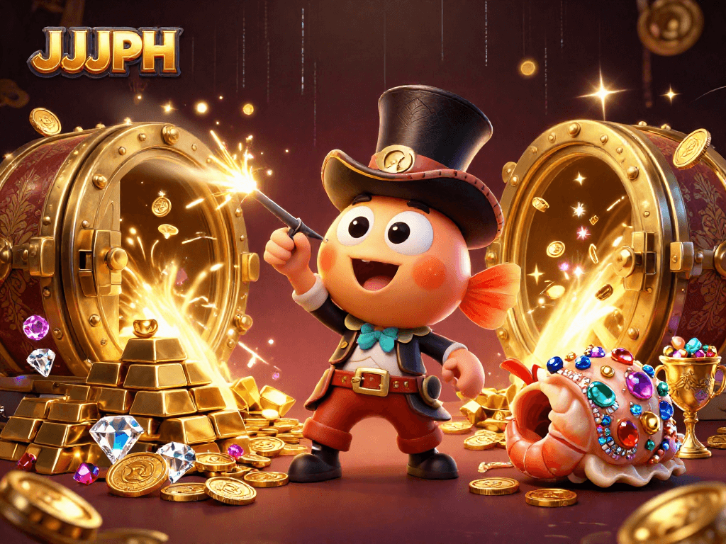 Engage with JJJPH's dynamic gaming scene featuring a glowing anglerfish and treasures.