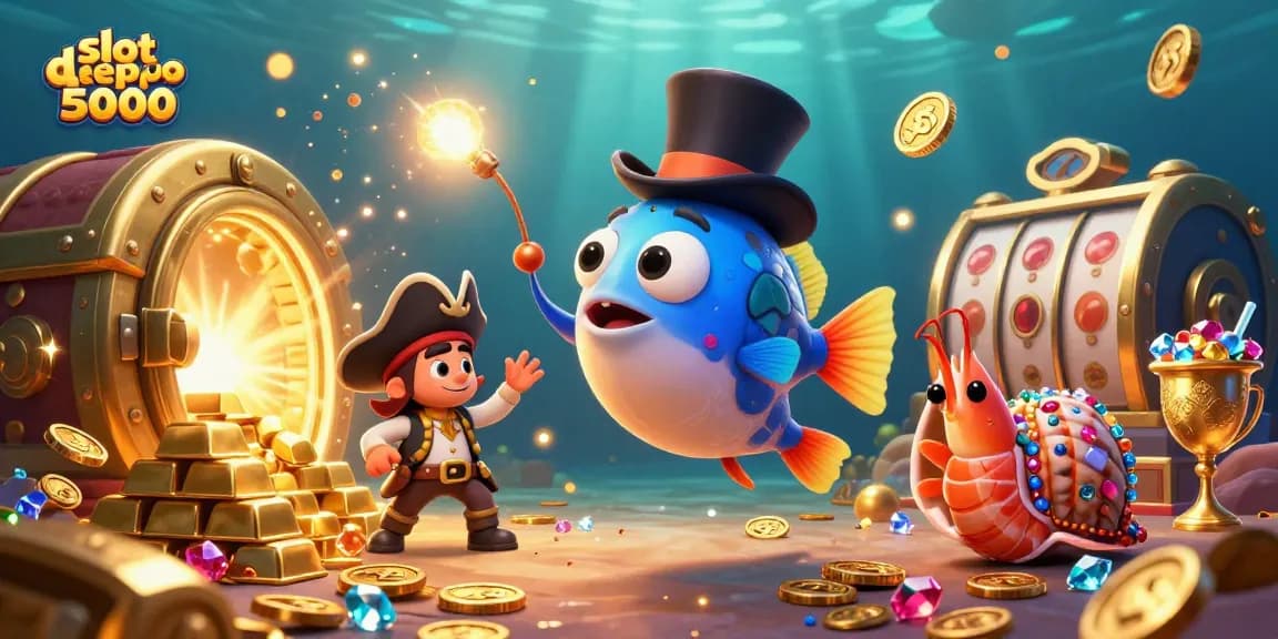 Win big with slot depo 5000 as glowing coins attract a treasure-laden scene in vibrant detail.