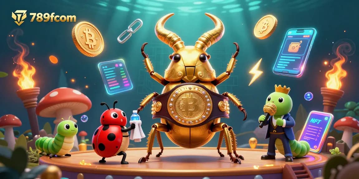 Engage in thrilling action with 789fcom's dynamic casino scene featuring lively characters and crypto elements.