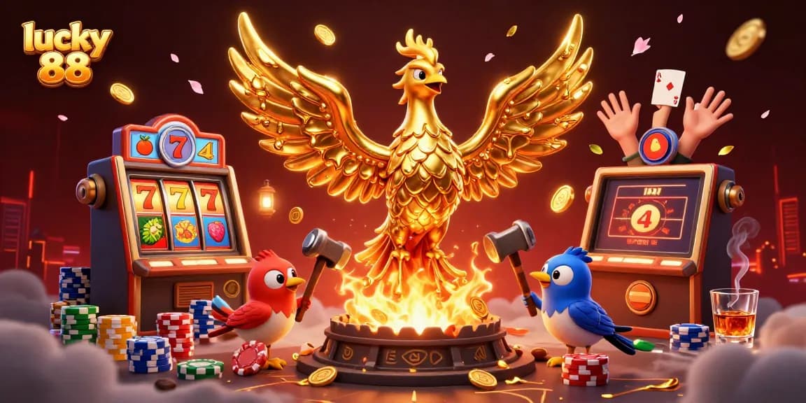 Experience the excitement of playing lucky 88 with vibrant slot machines and golden coins.