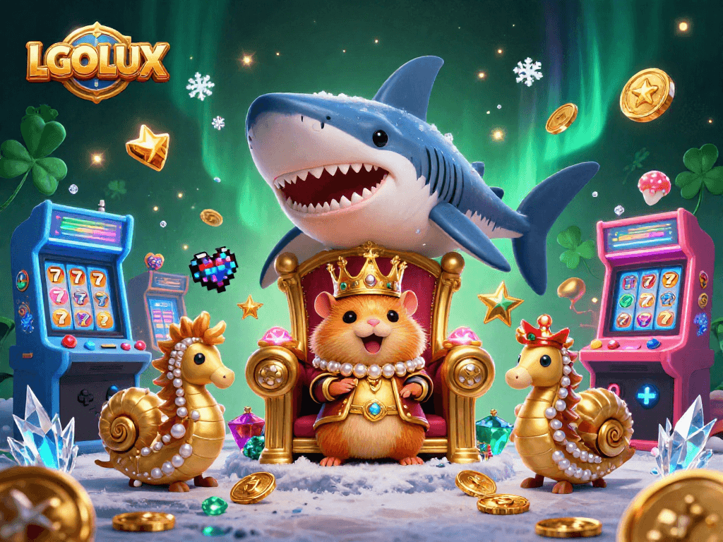 Bet on big wins with LGOLUX, showcasing a vibrant 3D casino world with a hamster king.