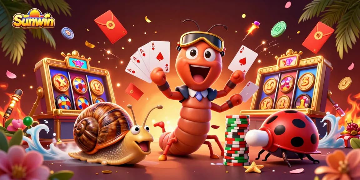 Experience vibrant gaming action at Sunwin with a cartoon dealer, high-roller snail, and excitement-filled scene