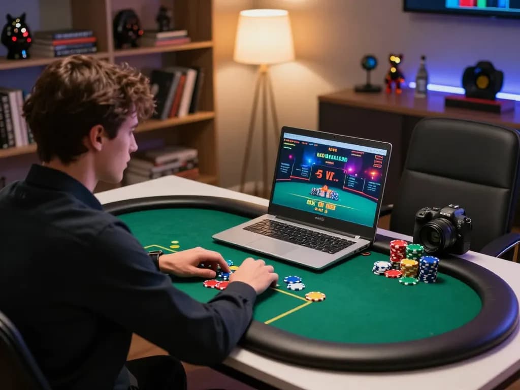Player focusing on online poker gameplay with engaging layout reflecting imcatherinemcgrath's online gaming strategies.