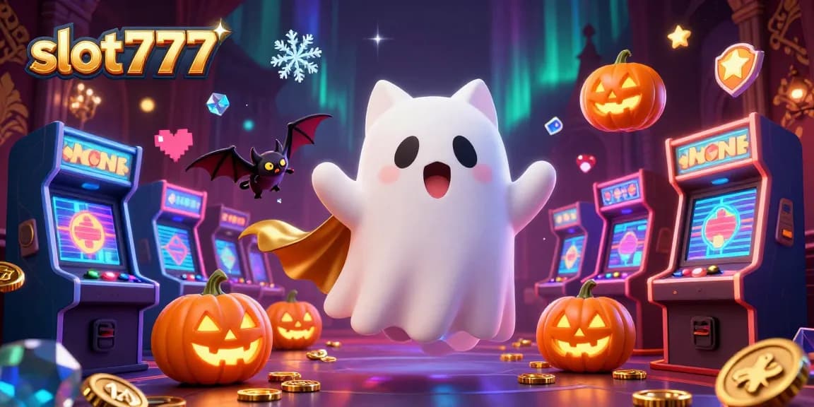 Experience winning at slot777 with a haunted casino adventure featuring a friendly ghost cat and vibrant characters.