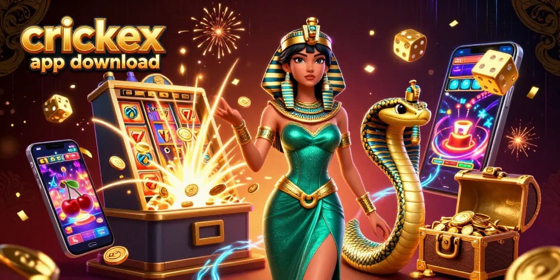 Play to win with the crickex app download, featuring vibrant casino elements and 3D characters.