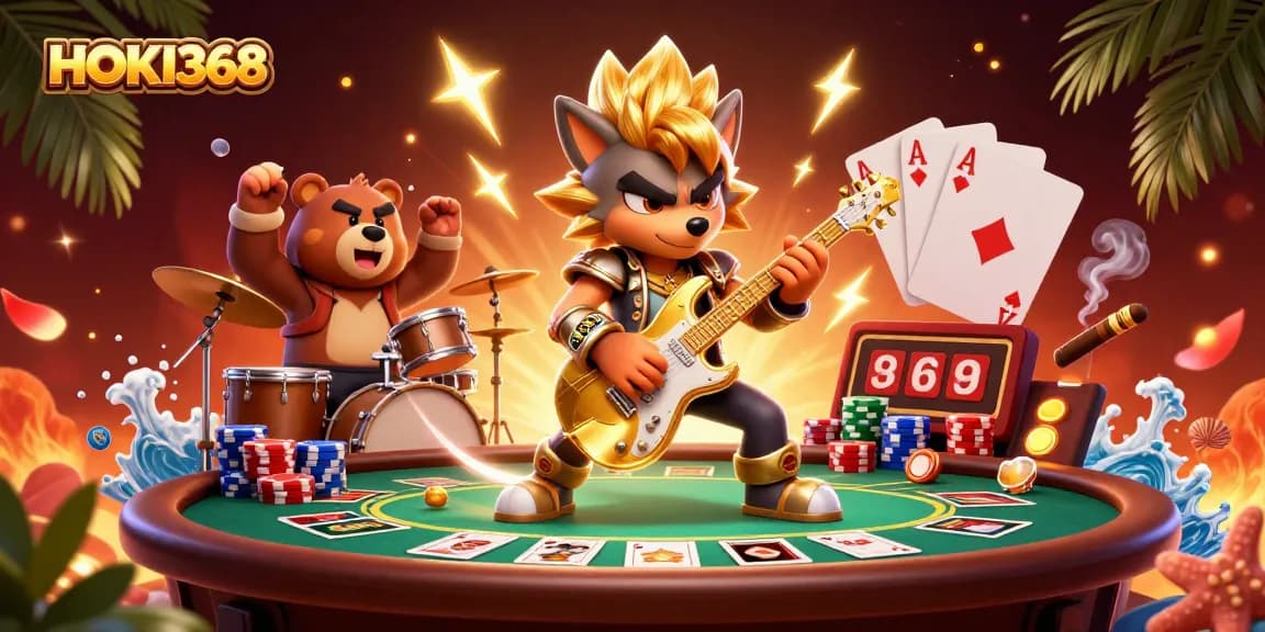 Experience the excitement of HOKI368's vibrant casino atmosphere with dazzling characters and gaming action.