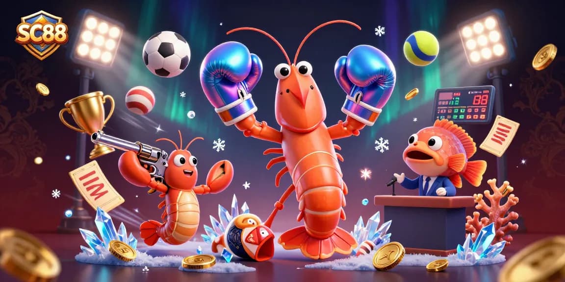 SC88 showcases thrilling action with 3D mantis shrimp, sports elements, and vibrant casino ambiance.