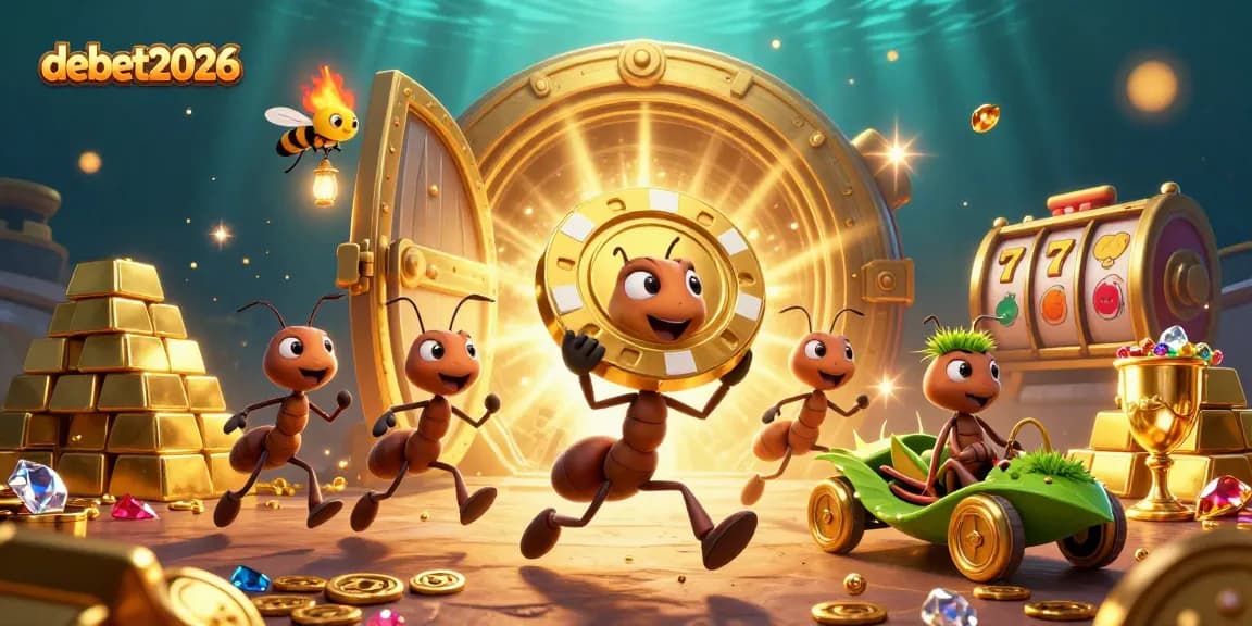 Play thrilling games with debet2026: a vibrant 3D heist scene full of exciting casino elements.