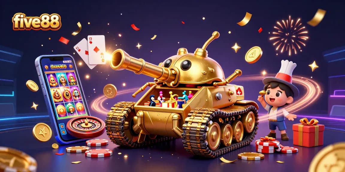 five88 casino adventure with a cartoon beetle tank revealing a miniature casino