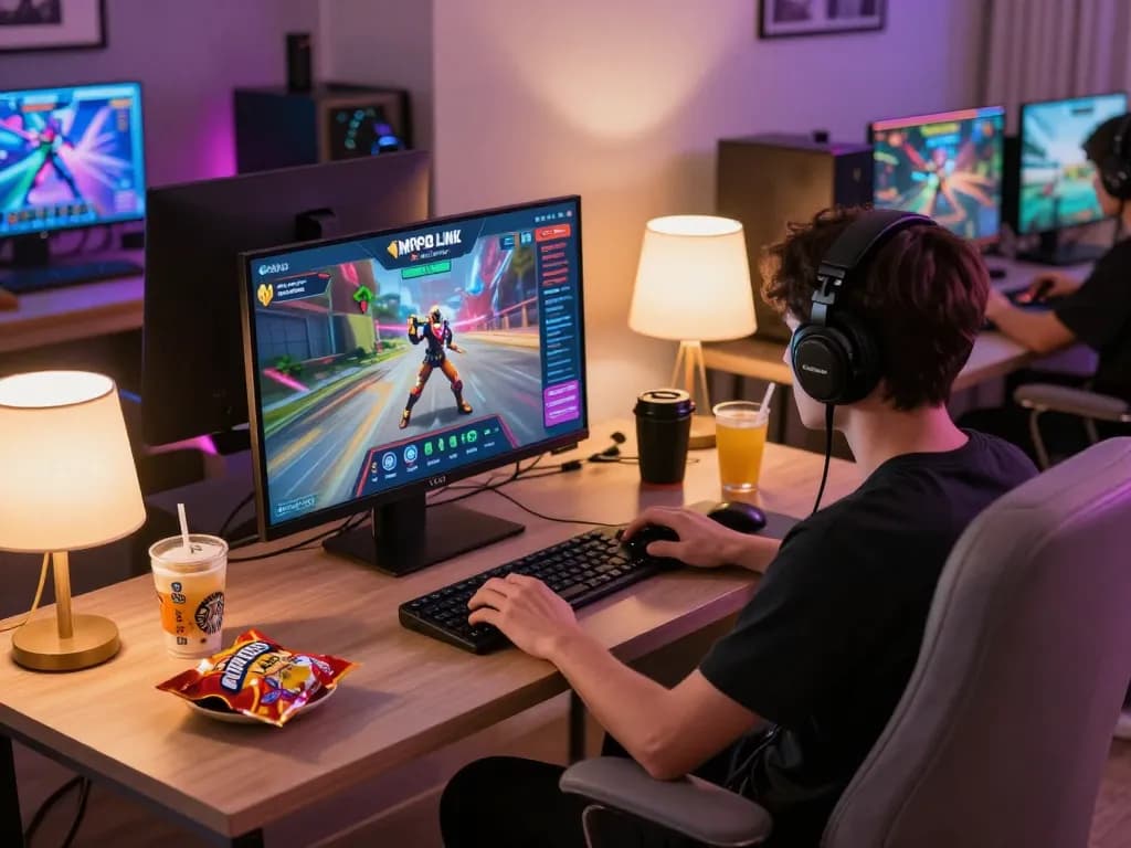 Experience intense gameplay on MPO08 Link app with a player focused on their winning strategy in a cozy home setup.