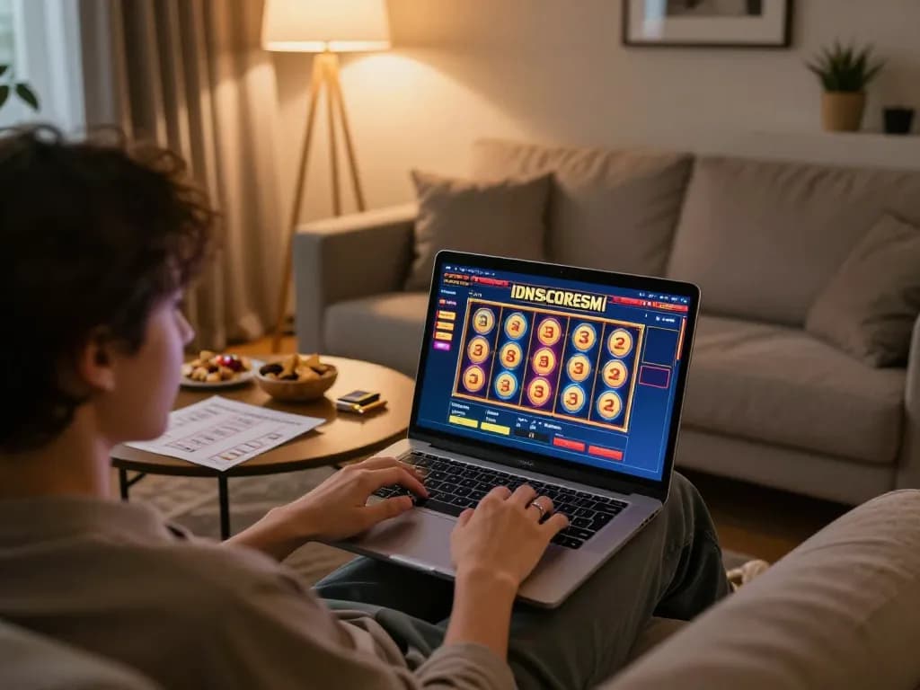 Engaging in online gaming with IDNSCORE RESMI while enjoying a cozy home atmosphere.