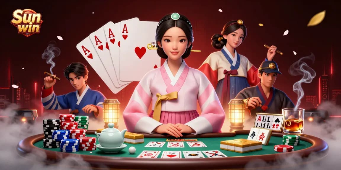 Experience the thrill with Sun win in this vibrant casino scene illustrating poker action.