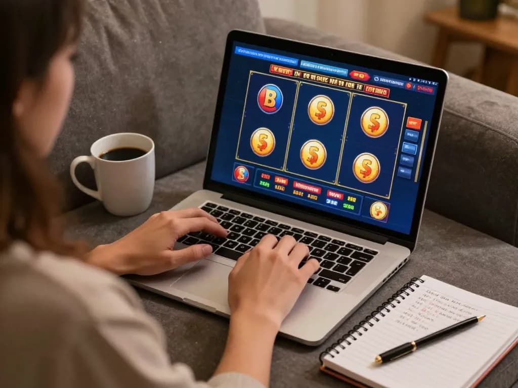 Engaging Slot Demo gameplay showcased on a laptop during a cozy home gaming session.