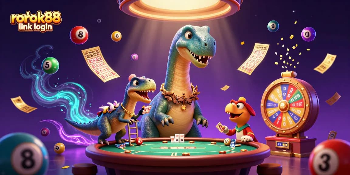Play at rokok88 link login with vibrant casino-themed art showing dynamic characters and elements.