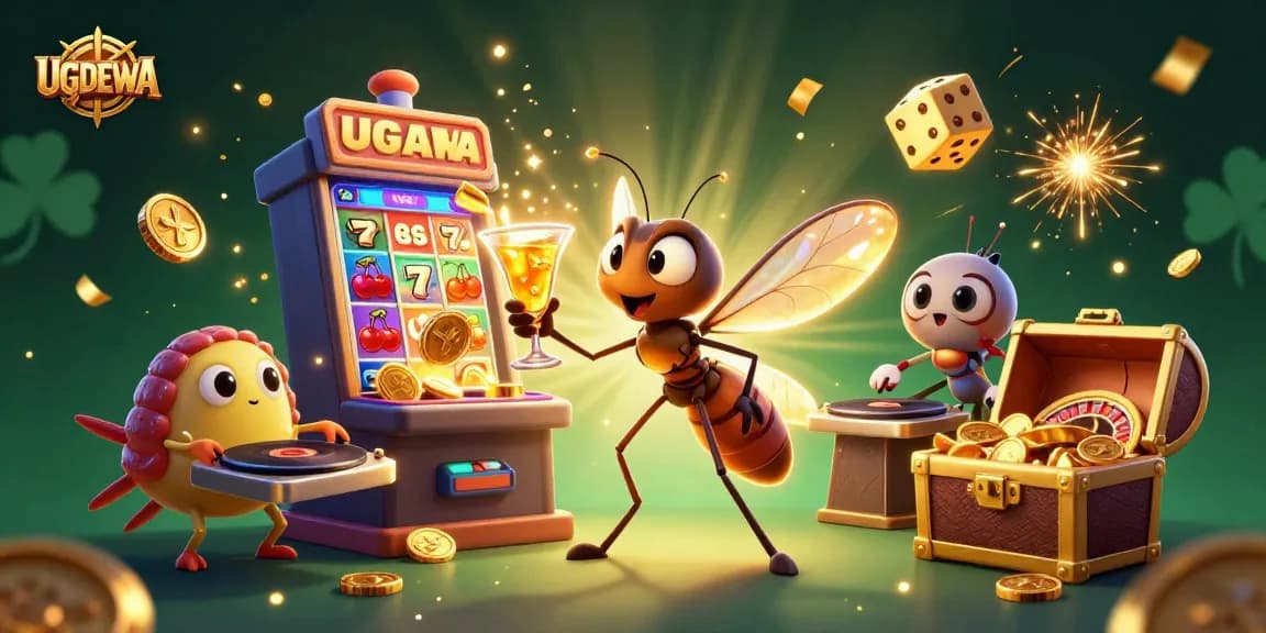 Experience the excitement at UGDEWA with vibrant 3D casino imagery featuring captivating games and characters.