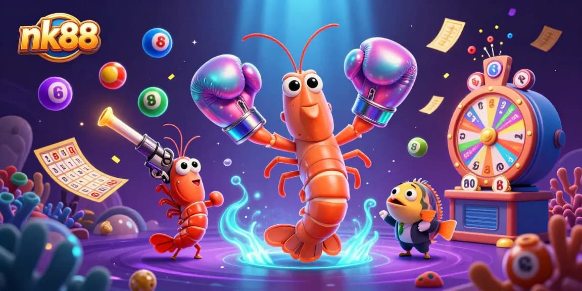 Feel the thrill with nk88 as colorful lottery balls bounce amidst vibrant casino elements!