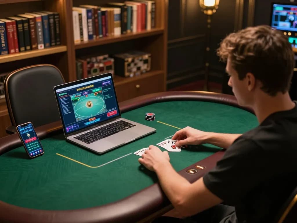Engaging in a poker game on the Trang chủ Bet88 platform, showcasing a cozy gaming setup.
