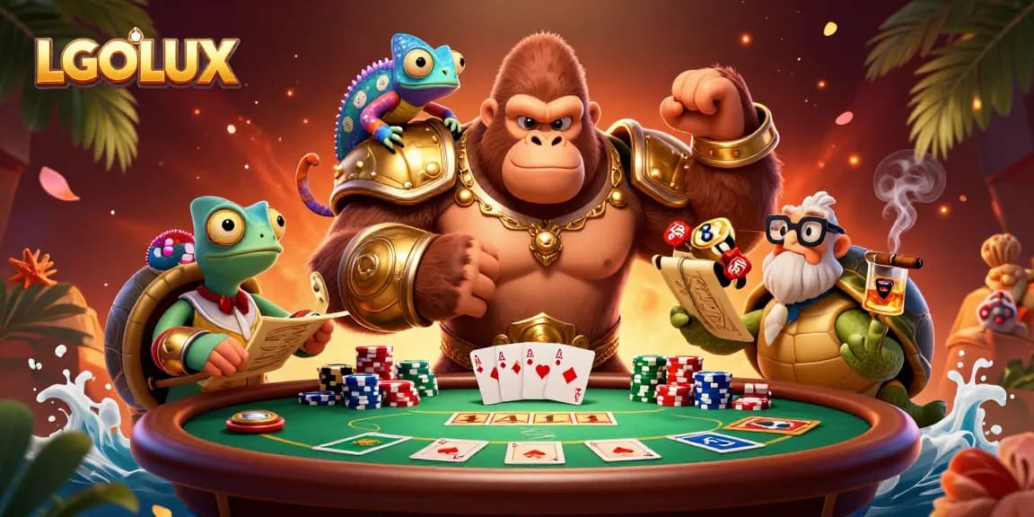 Experience gaming action at LGOLUX with vibrant characters and dynamic casino elements.