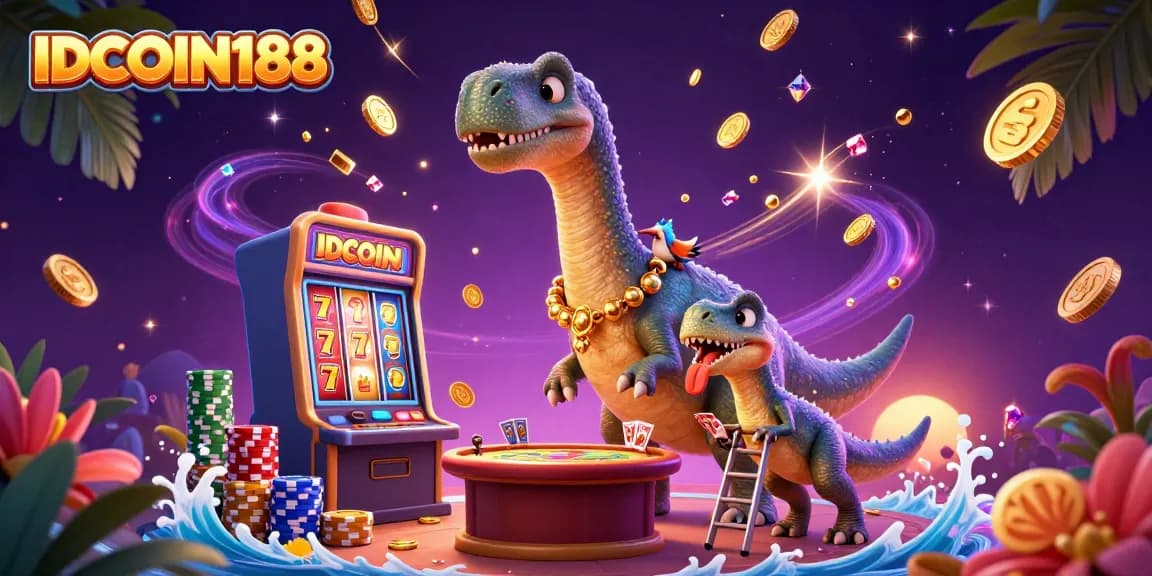 Experience IDCOIN188's dynamic gaming environment with casino-themed characters and vibrant elements.