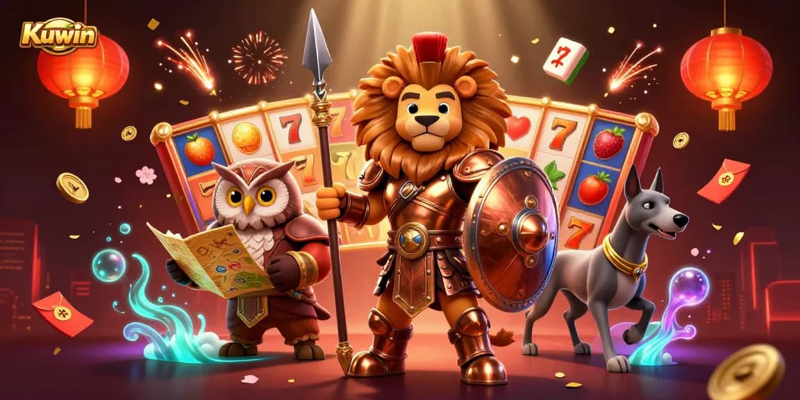 Kuwin offers a vibrant casino experience with a Spartan lion and dynamic gambling elements.