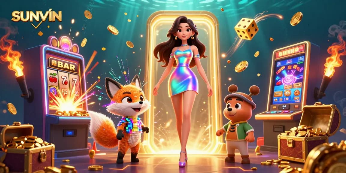 Engage with SUNVIN's gaming universe featuring vibrant characters and dynamic casino elements.