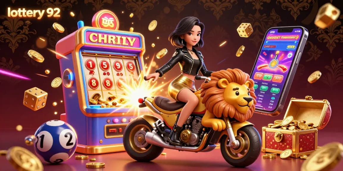 Experience excitement with lottery 92 through dynamic 3D illustration depicting vibrant lottery elements.