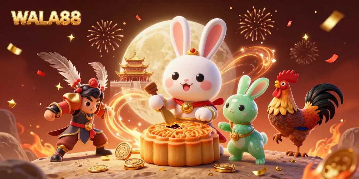 WALA88 showcases an epic lunar party with a folklore moon rabbit and poker chips galore.