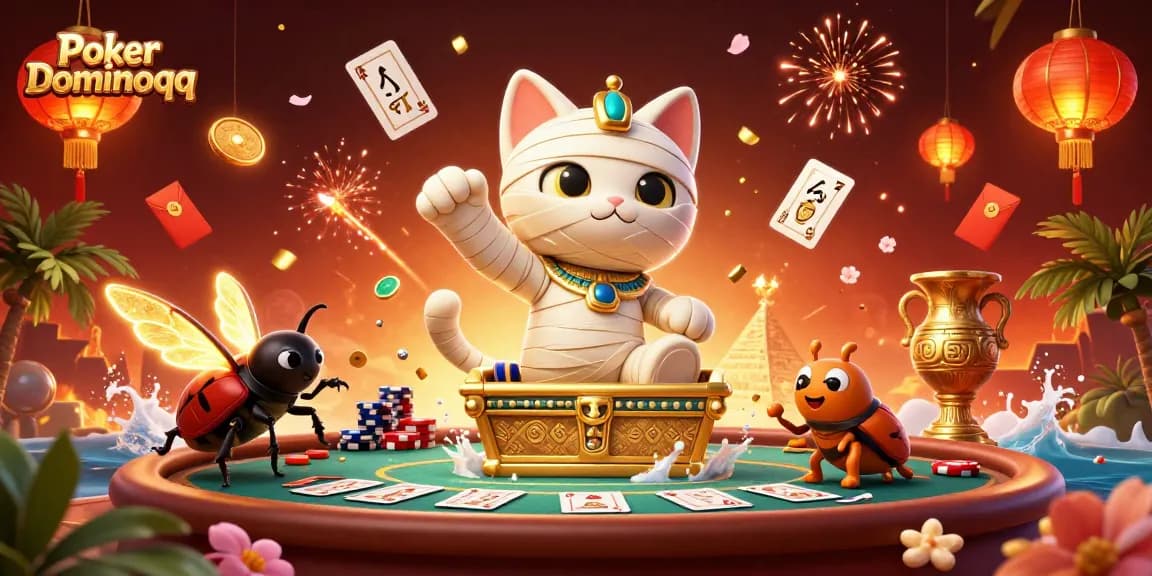 Engage with Poker Dominoqq features in a vibrant 3D casino illustration showcasing exciting gameplay.