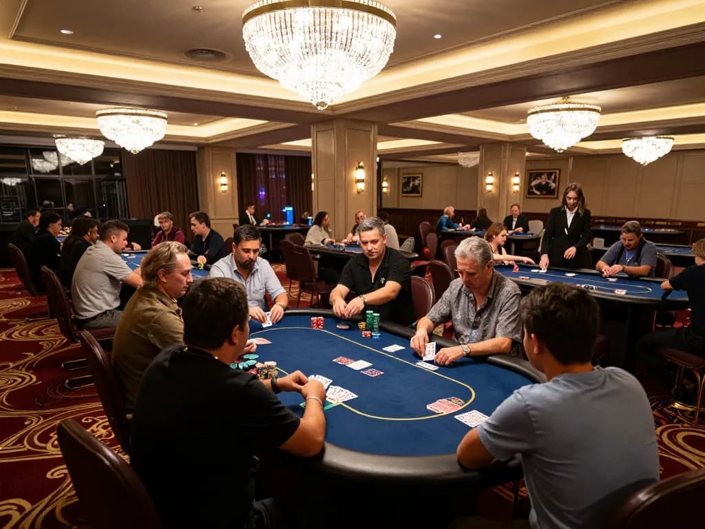 Players enjoying poker games in a vibrant casino setting highlighting mm88pc excitement and competitive strategy