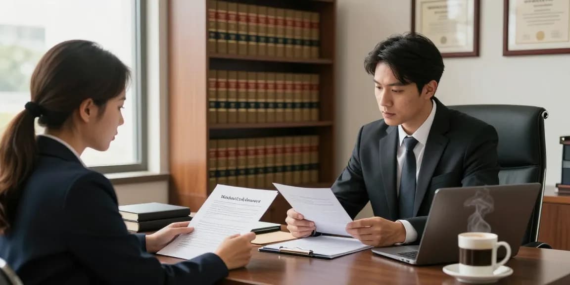 Attorney discussing a merchant cash advance lawsuit with a client in a law office setting.