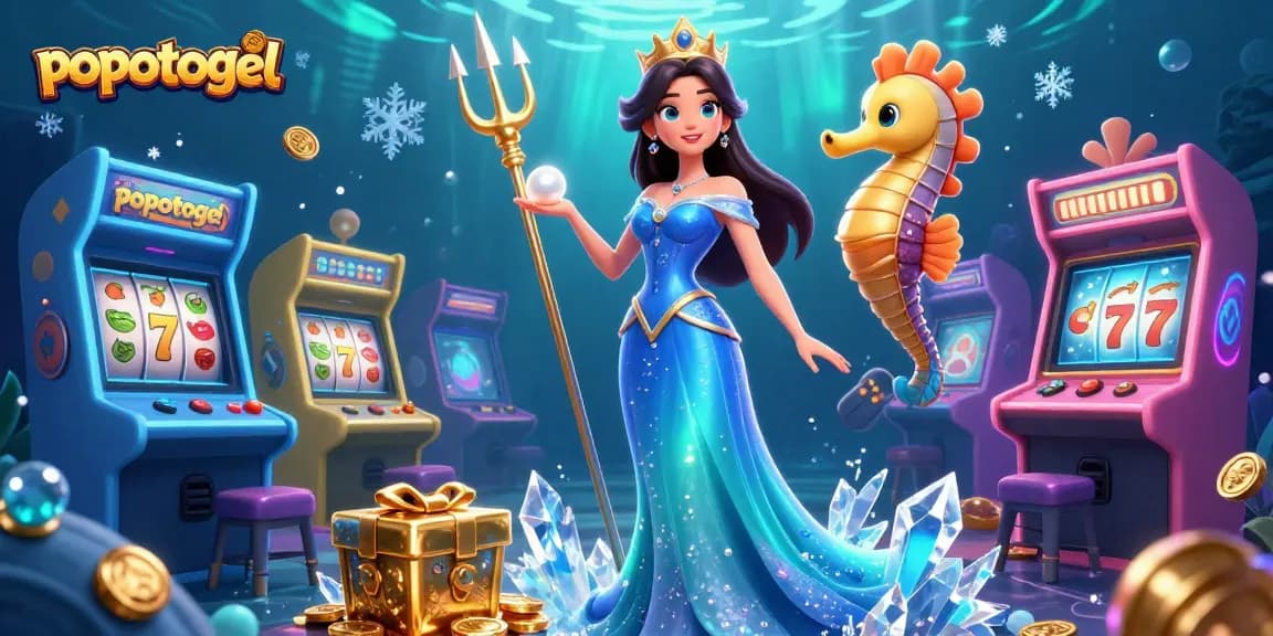 Experience the thrill of popotogel slots with colorful reels and underwater adventure characters.