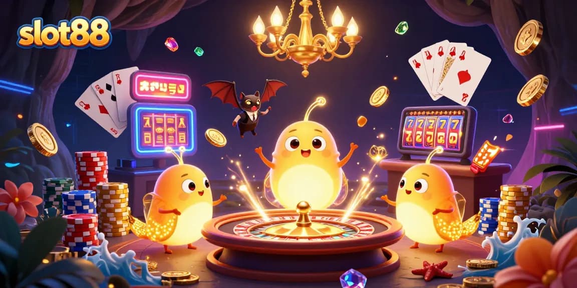 Experience excitement with slot88 as glowworms illuminate a cave casino scene filled with treasures and dynamic gaming elements.