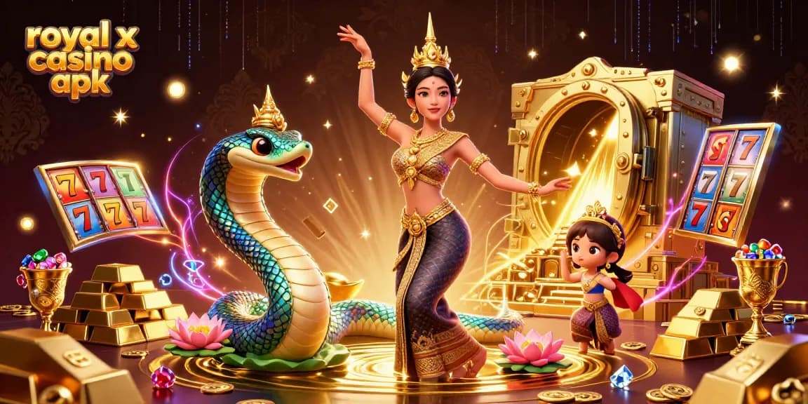 Play and win with Royal X Casino APK immersively illustrated in vibrant 3D style.