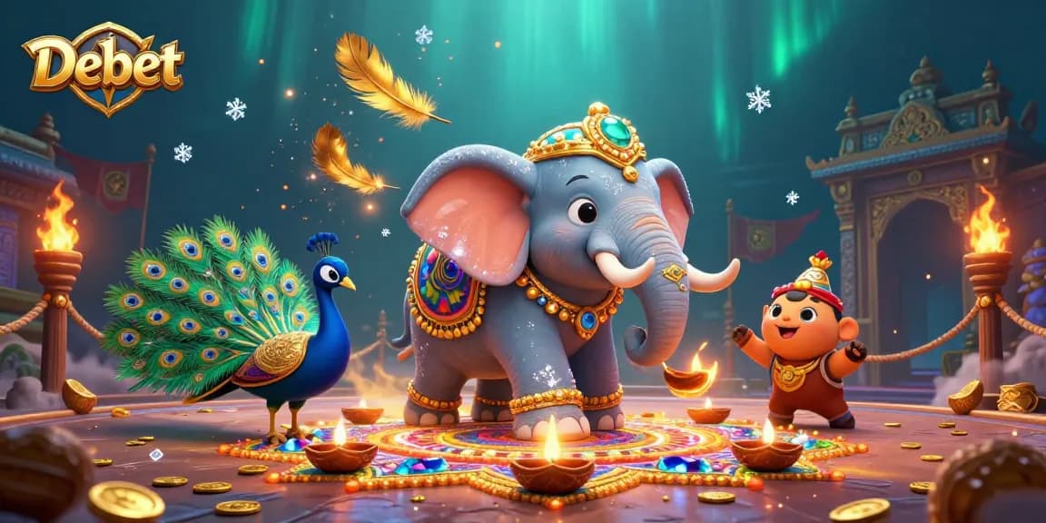 Experience the thrill of Debet with a vibrant 3D casino scene featuring lively gambling elements.