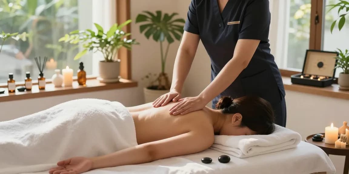 Relaxing 강서구출장안마 massage therapy session in a tranquil spa environment