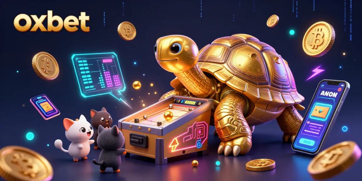 Engage with oxbet’s vibrant 3D gaming experience featuring crypto elements and a playful tortoise.
