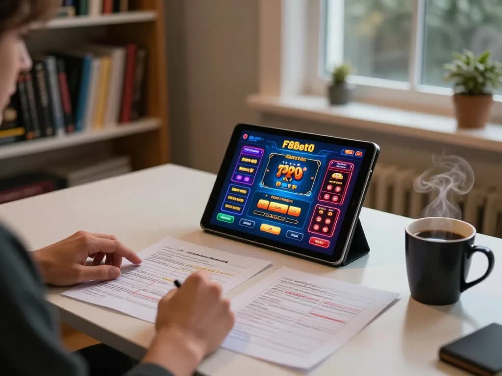 Person enjoying online games on f8bet0 tablet amidst a cozy home, emphasizing responsible gaming.