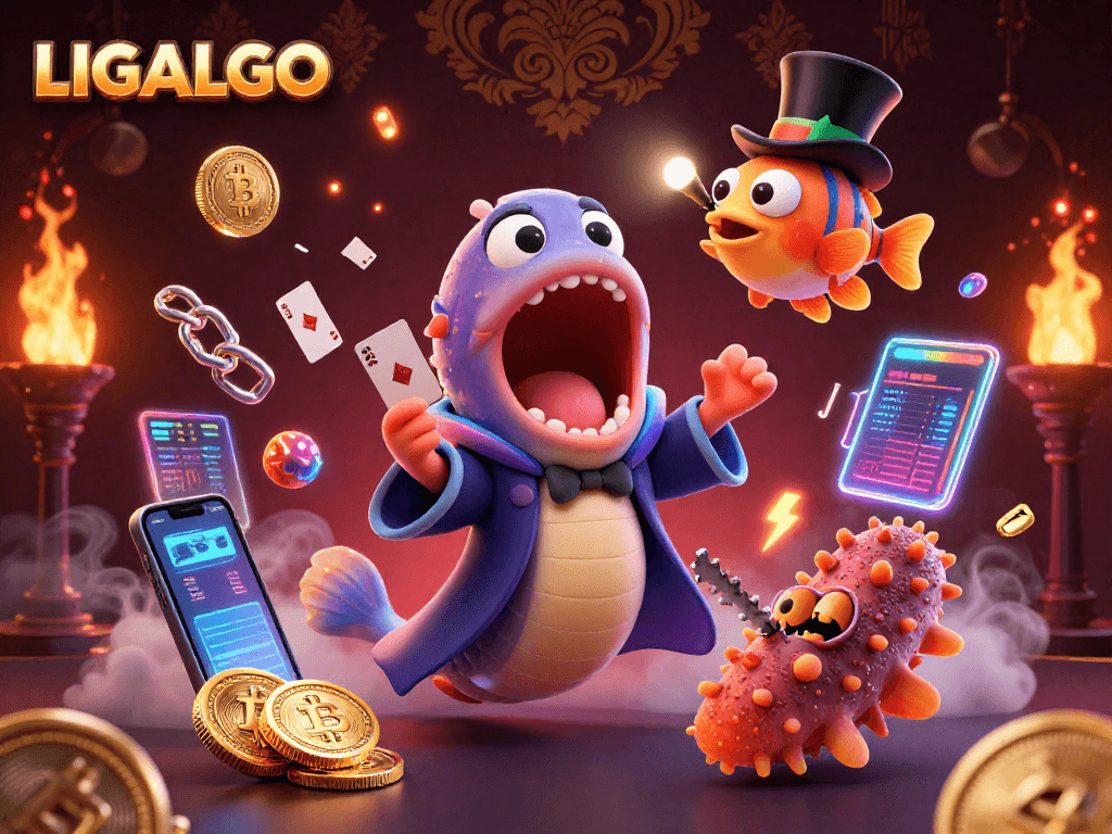 Engage with LIGALGO’s thrilling online gaming world featuring vibrant characters and dynamic crypto elements.