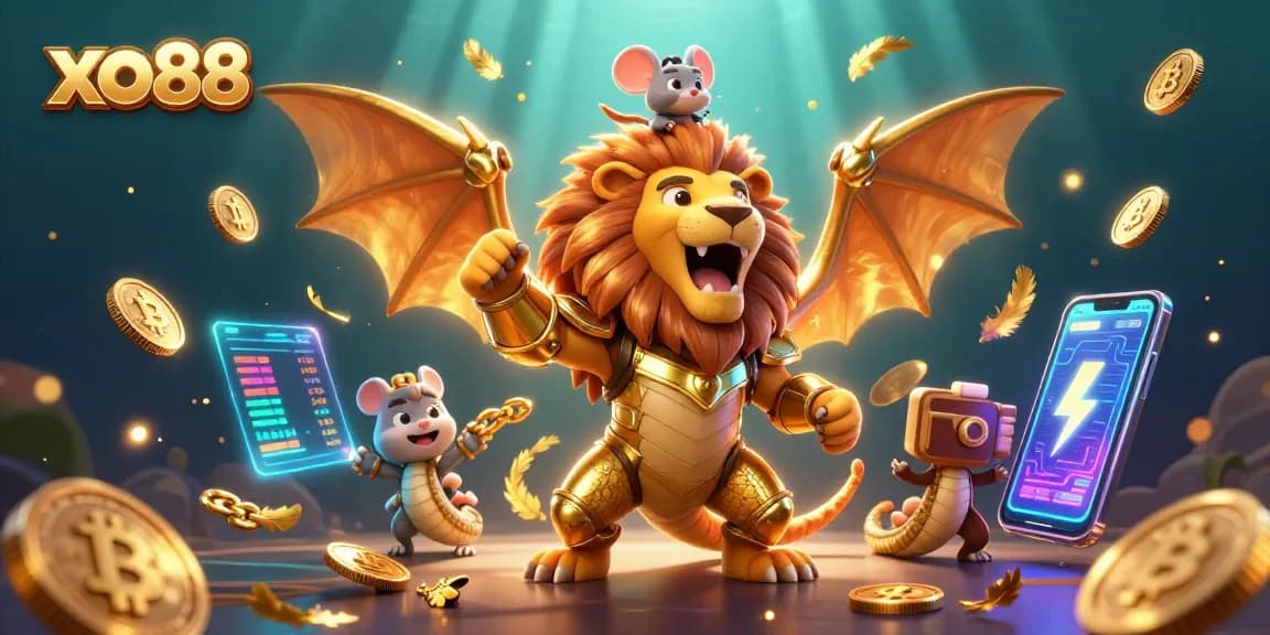 Win big with xo88 in this vibrant 3D casino scene filled with crypto elements and excitement.