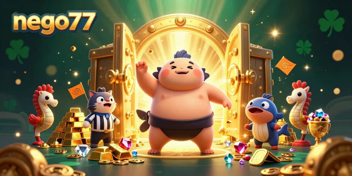 Engage with the exciting world of nego77, featuring a dynamic underwater slot scene with playful characters and vibrant treasures.