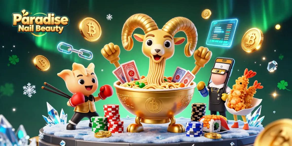 Experience the thrill at Paradise Nail Beauty with fun 3D visuals of vibrant casino characters and gambling elements.