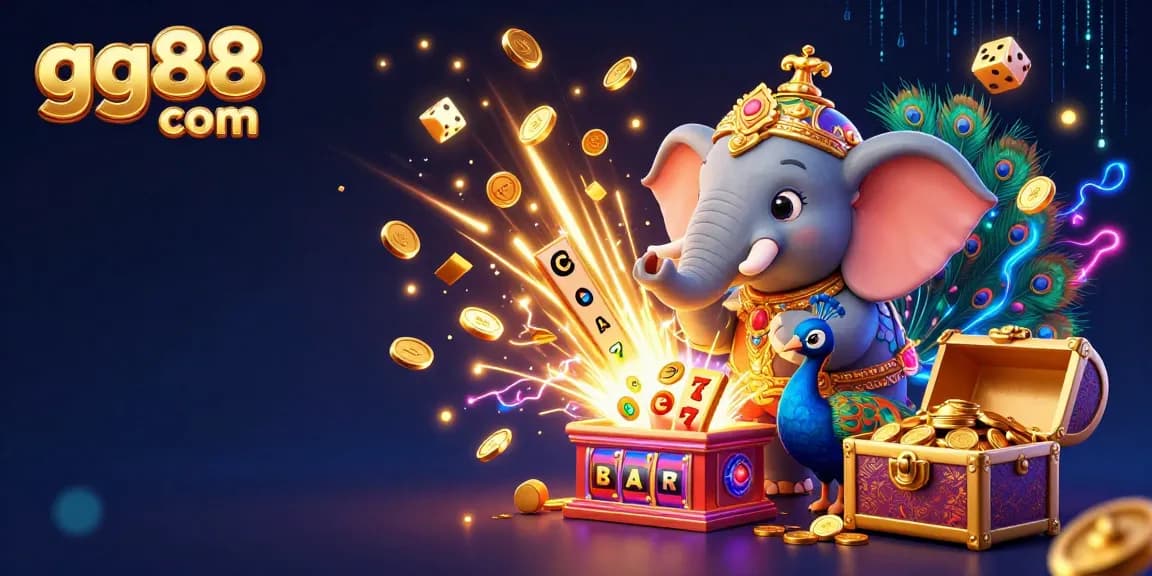 Experience the excitement of gg88 com with a vibrant casino-themed 3D illustration featuring colorful characters and dynamic game elements.