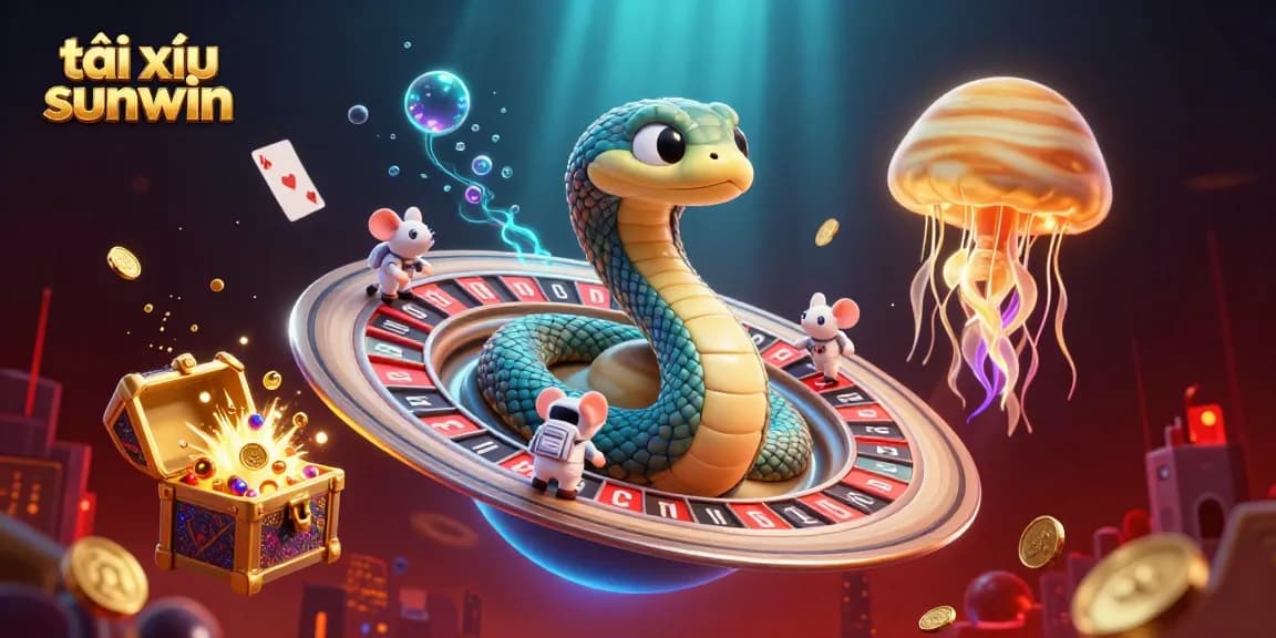 Engage in tài xỉu sunwin gameplay with vibrant characters and cosmic elements in a dynamic casino setting.