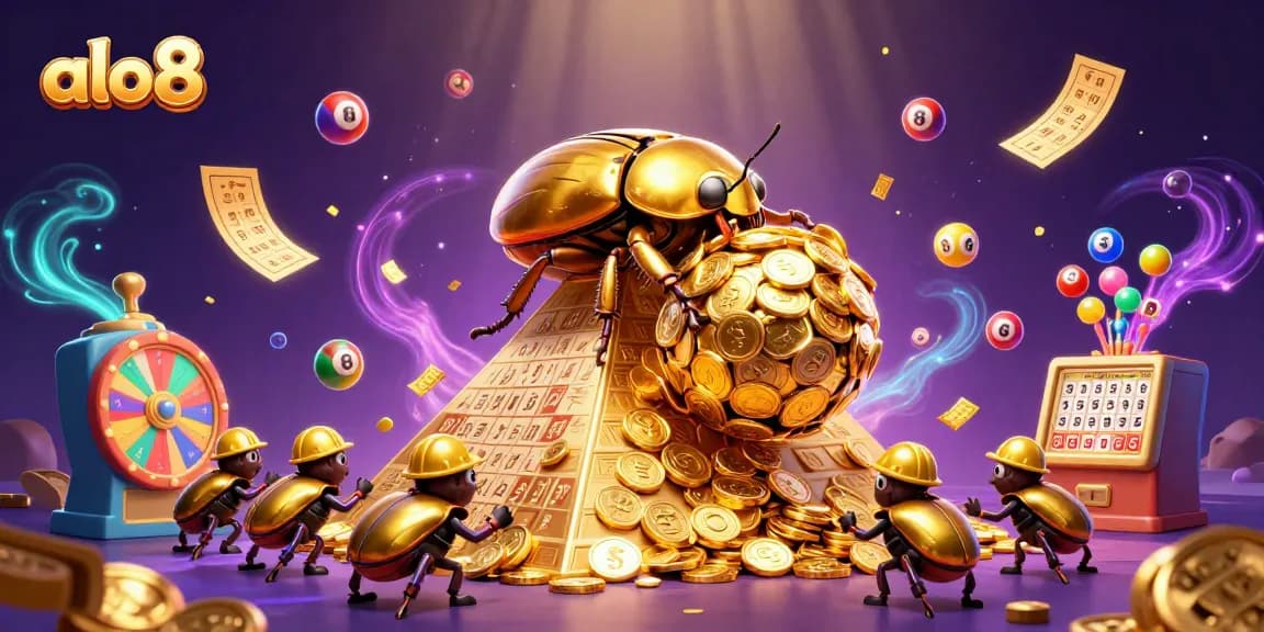 Engage in the thrill of alo8 with vibrant lottery balls and golden ticket excitement in this dynamic casino scene.