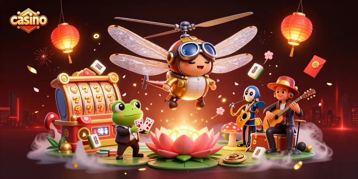 Experience an exciting casino scene with a dragonfly pilot, frog croupier, and jazz musicians.