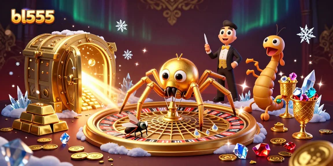 Engage with the golden spider and centipede croupier at BL555's vibrant roulette web.